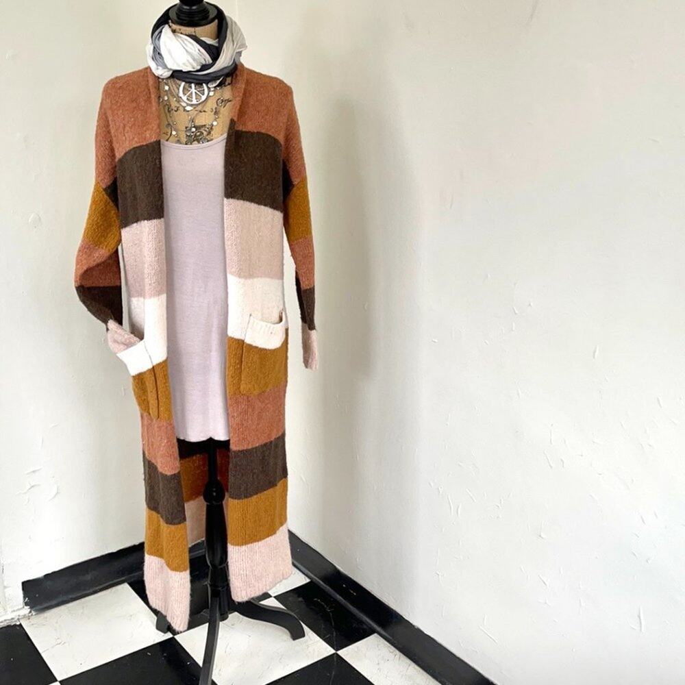 WISHLIST maxi cardigan stripped earth tones size M - Picture 10 of 10